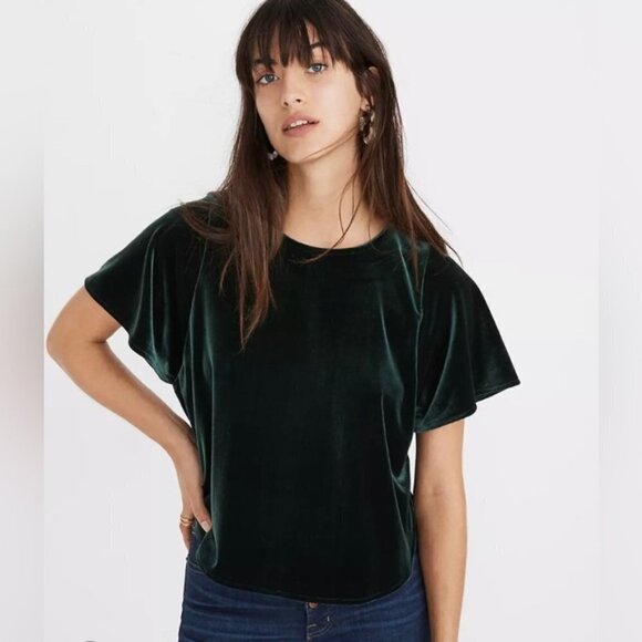 Madewell Tops - MADEWELL Black Velvet Flutter Sleeve Top Size S